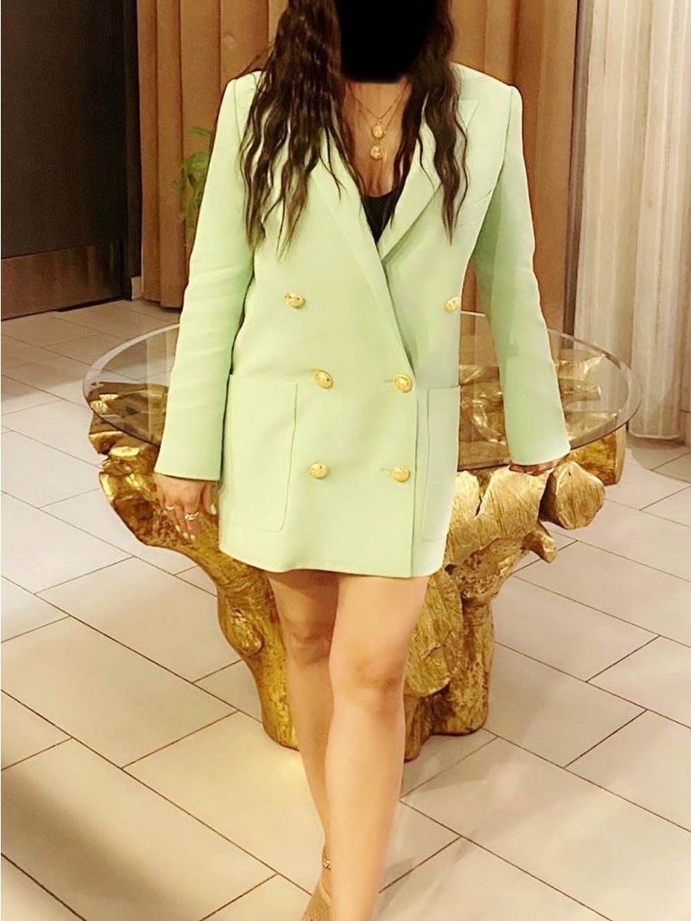 Balmain Mint Green Double-Breasted Blazer Jacket